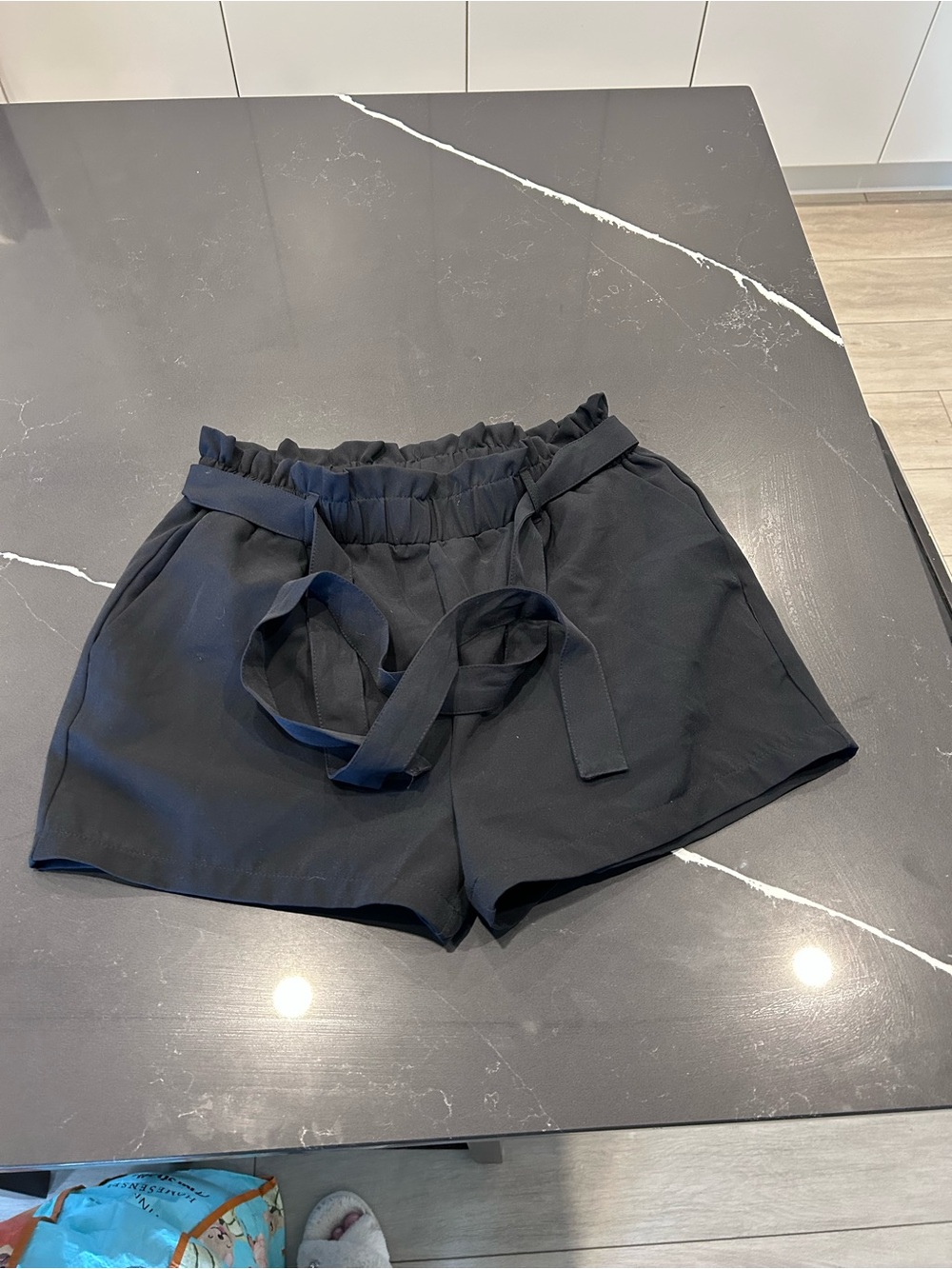 NWT Revamped Black Paperbag Waist Tie Shorts High Rise Minimalist Belted Trendy